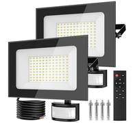 papasbox 2 Pcs Foco LED 100W con sensor de luz exterior detector de movimiento | Foco de exterior con mando a distancia | Reflector resistente al agua IP66 blanco frío 6500K para jardín garaje