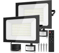 papasbox 2 Pcs Foco LED 150W con sensor de luz exterior detector de movimiento | Foco de exterior con mando a distancia | Reflector resistente al agua IP66 blanco frío 6500K para jardín garaje