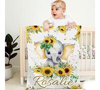 papasgix Manta Bebe Personalizada con Nombre 70x100cm,Mantas Bebé de Franela Suave y Acogedor para Carrito Bebe o Capazo,Regalo Infantiles Bebe Personalizado de Navidad/Cumpleaños(Elefante Amarillo)