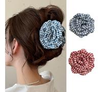 papasgix Pinzas para el pelo de flores, pinzas grandes con diseño retro a cuadros, varios colores, accesorio de pelo de moda para todos los peinados (rojo y azul)