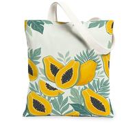 Papaya - Bolsa de lona para mujer, hojas botánicas tropicales, semillas negras, verano, amarillo, lavable, reutilizable, bolsas de comestibles, Amarillo, 13x15 Inch