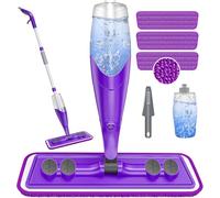 Papclean Fregona con atomizador para limpiar suelos, mopa plana de microfibra con 3 almohadillas reutilizables, botella de 635 ml para suelos húmedos y secos de madera dura y baldosas