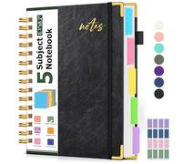PAPEJOON Cuaderno de espiral de 5 asignaturas con pestañas divisoras extraíbles, organizador de 300 páginas para el trabajo, la escuela, cuaderno de cuero de tapa dura A5, diario rayado para mujeres y
