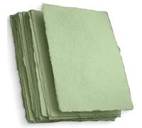 Papel A5 de técnica mixta verde hecho a mano con borde crudo, 50 Hojas, 21 x 15 cm - 150 GSM - Papel texturizado prensado en frío de algodón reciclado de colores para hacer tarjetas, manualidades