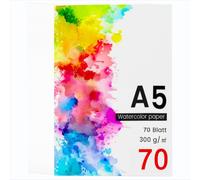 Papel A5 para acuarela - 70 hojas 300g/m² sin ácido - Ideal para acuarela, gouache y acrílico - Material resistente para artistas y aficionados