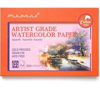 Papel Acuarela A4-100% algodón, 22 hojas de 300 g/m², Sin ácidos, Prensado en frío, Bloc de 4 Caras encolad, Bloc Acuarela | Papel de Acuarela para Acuarela y Dibujo, Watercolor Paper