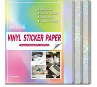Papel adhesivo para impresora A4, 16 hojas holográficas de vinilo adhesivo imprimible papel autoadhesivo