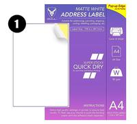 Papel adhesivo para impresora A4, papel adhesivo imprimible, 100 hojas | Papel adhesivo A4 para impresión | Papel adhesivo blanco mate | Etiquetas autoadhesivas de dirección | 1 etiqueta por hoja A4