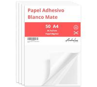 Papel Adhesivo para imprimir Blanco Mate 80gr | 50 hojas A4 | Etiquetas adhesivas A4 tamaño 21x29,7cm | Papel adhesivo impresora inkjet y laserjet | Crea tus propias etiquetas adhesivas