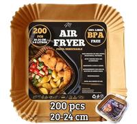 PAPEL AIR FRYER CUADRADO 200 Uds 20-24 Cm - Sin BPA Air Fryer Papel Air fryer Antiadherente - Modelo PREMIUM Profesional - Eco Desechable - Compatible con Cosori y Cecotec - 5-8 Litros.