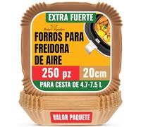 Baker's Signature Papel para Freidora de Aire, 250 Piezas - Hojas Cuadradas da Papel para Air Fryer de 20cm para Cestas de 5.5-9 L, Horno, Sartenes - Cocina da Air Fryer Accesorios, Fácil Limpiar