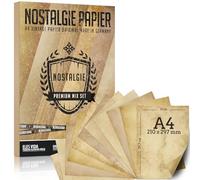Papel antiguo de 100 g - 50 hojas - Papel de carta A4 antiguo impreso por ambos lados ideal para comunión, para mapas, búsqueda del tesoro infantil, invitaciones nostálgicas - Nostalgia - 3 diseños