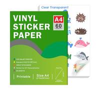 Papel autoadhesivo de vinilo transparente imprimible para impresoras de inyección de tinta - Tamaño A4 (297 x 210 mm) Autoadhesivo transparente impermeable compatible con Cricut(60 hojas)