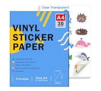 Papel autoadhesivo de vinilo transparente imprimible para impresoras de inyección de tinta - Tamaño A4 (297 x 210 mm) Autoadhesivo transparente impermeable compatible con Cricut(30 hojas)