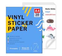Papel autoadhesivo mate imprimible para impresoras de inyección de tinta - Tamaño A4 (297 x 210 mm) Autoadhesivo impermeable compatible con Cricut, colores vivos (30 hojas)