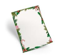 Papel cartas Navidad, 25 unidades: papelería festiva para escribir, tarjeta invitación vintage, hojas decoradas, manualidades scrapbooking, menú restaurante, rojo verde blanco DIN A4, 21 x 29,7 cm