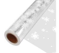 Papel Celofán Transparente con Motivo de Copos de Nieve 80cm(se pliega a 44cm) x 30m, Grosor 3 Mil - Rollo de Papel Regalo Navideño para Embalaje de Regalos y Decoración Festiva