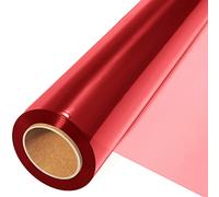 Papel Celofán Transparente Rojo 45cm x 30m, Grosor 3 Mil - Rollo de Papel Regalo Transparente Resistente para Embalaje de Regalos, Flores y Manualidades