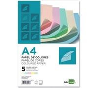 Papel color liderpapel a4 80g/m2 5 colores surtidos paquete de 500 hojas