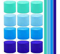 Papel crepon de papel crepon color azul crepe Paper Craft tiras para decoración de cumpleaños, bodas y fiestas de Acción de Gracias, decoración navideña, bricolaje, 12 rollos de 25 x 4,5 cm