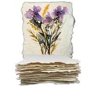 Papel De Acuarela Grueso Hecho A Mano Wanderings Con Borde Rasgado -10.5x15 cm- 500GSM, Papel Texturizado Prensado En Frío, Color Marfil, Hecho Con Algodón Reciclado - 15 Hojas