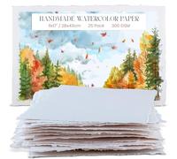 Papel de acuarela grueso hecho a mano Wanderings con bordes desbarbados - 11 x 17" / 28 x 43 cm - 300 GSM - Papel texturizado prensado en frío blanco de algodón reciclado - 25 hojas sueltas