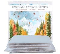 Papel de Acuarela hecho a Mano con Bordes desbarbados, 20.3 x 20.3 centímetros, 300 GSM, Prensado en frío, Algodón Reciclado, 25 Hojas sueltas