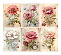 Papel de arroz con flores vintage, 21 x 27 cm, diseño de papel decoupage para muebles, técnica mixta, tarjetas y manualidades, decoupage CRAFT KREATIVELY