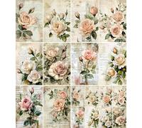 Papel de arroz con rosas beige, 20 x 26.5 cm (6 hojas) - 6 papeles de decoupage para collage, técnica mixta, fabricación de tarjetas y manualidades, decoupage de CRAFT KREATIVELY