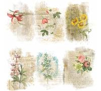 Papel de arroz con superposición de flores, 20,32 x 26,67 cm, 6 imágenes de papel de morera impresas, 30 g/m², fibras visibles para decoupage, manualidades, collage, arte