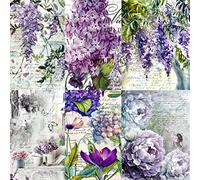 Papel de arroz de morera con temática lila, 20,5 x 26,5 cm - 6 imágenes de papel de morera impresas diferentes, fibras visibles de 30 g/m² para manualidades de decoupage