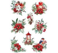 Papel de arroz de ramo de Navidad, 29,21 x 40,64 cm, 8 imágenes únicas impresas en papel de morera de 36 g/m², fibras visibles para decoración de muebles de decoupage, manualidades