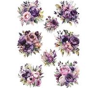 Papel de arroz de ramo morado, 29,21 x 40,64 cm, 8 imágenes únicas impresas en papel de morera de 36 g/m², fibras visibles para decoración de muebles de decoupage, manualidades