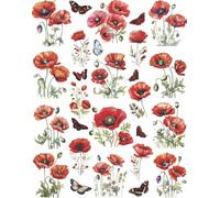 Papel de arroz Flores de Amapola, 29 x 34cm (1pc) - para Muebles Póster Decoupage by CRAFT KREATIVELY