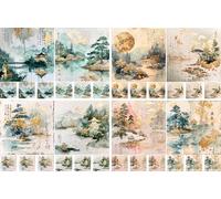 Papel de arroz japonés vintage, 29 x 29 cm, 8 diseños de acuarela para collage, tarjetas y manualidades, decoupage CRAFT KREATIVELY