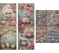 Papel de arroz La hora del Té, 20 x 26,6cm (6pc) - 6 Diseños para Scrapbooking Tarjetas Manualidades, Decoupage by CRAFT KREATIVELY