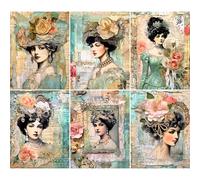 Papel de arroz para mujer en menta, 8 x 10.5 pulgadas (A4), 6 piezas, 6 diseños únicos, diseños versátiles de decoupage para proyectos de arte y manualidades CRAFT KREATIVELY