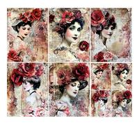 Papel de arroz rojo para mujer, 8 x 10.5 pulgadas (A4), 6 piezas, 6 diseños únicos, diseños versátiles de decoupage para proyectos de arte y manualidades CRAFT KREATIVELY