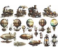 Papel de arroz Transporte Steampunk, 29 x 40cm (1pc) - para Muebles Póster Decoupage by CRAFT KREATIVELY