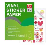 Papel de calcomanías de vinilo imprimible para impresora de inyección de tinta - Tamaño A4 (297 x 210 mm) Calcomanía autoadhesiva impermeable compatible con Cricut (Mate, 60 hojas)