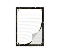 Papel de carta A4 negro y dorado, 25 hojas, noble bloc de notas para adultos, elegante y elegante, papel de escritura con líneas, idea de regalo para cartas y notas