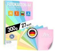 Papel de colores, cartón fotográfico pastel DIN A4-300g - 9 colores - hojas de colores pastel para la escuela, niños y hojas de bricolaje- regalos, papel de colores colores pastel 27 hojas