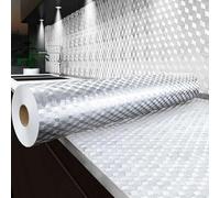 Papel de contacto de acero inoxidable con acabado de aluminio 60CM (23.62IN) de ancho, Papel para encimeras, Protector para pared de cocina, Papel pintado metáli(Size:100CM,Color:plateado - a cuadros)