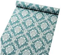 Papel de Contacto de Damasco Azul Autoadhesivo Estante cajón Forro despegar y Pegar Papel Pintado Damasco para baño Sala de Estar 45cm x 5m