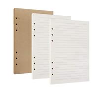 Papel de de Hojas Sueltas Recarga A5 con 6 Anillas, 80 Hojas/160 Páginas para Agenda Filofax Bullet, 2 Paquetes Páginas Blancas Forradas y 1 Paquete Páginas Kraft en Blanco Papel de cuadros