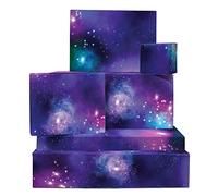 Papel de envolver espacial - 6 hojas de envoltorio de regalo y etiquetas - galaxia azul y púrpura - papel de regalo divertido para hombres, mujeres, niños y niñas - por Central 23