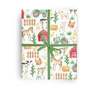 Papel de envolver plegable para animales de la granja con vaca, caballo, oveja, cabra, cerdo, pato, pollo, tractor y granero, 2 pies x 10 pies, fácil de almacenar papel de embalaje plegado