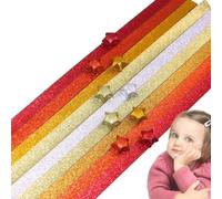 Papel de estrella que brilla en la oscuridad | 520 hojas de papel con purpurina de color degradado | Tiras de papel de estrella seguras, papel plegable para niños, manualidades