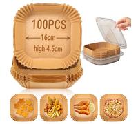 Papel de horno para freidora de aire, 100 piezas recipientes desechables de papel para bandeja de freidora de aire, accesorios freidora de aire para microondas, 16 cm x 4,5 cm