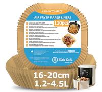 Papel de horno para freidora de aire caliente, 1,2 L-4,5 L, 110 unidades, 16-20 cm, para freidora de aire caliente Philips Russell Tefal COSORI Midea